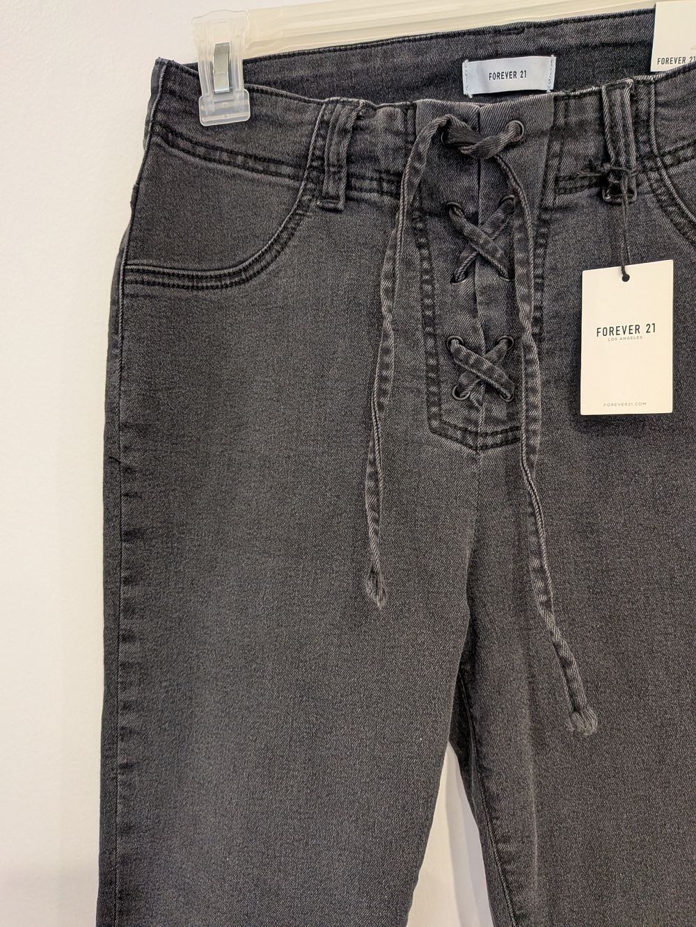 Bootcut Washed Black Lace Up Denim Jeans Women Solid Zip Drawstring NWT - Picture 3 of 10